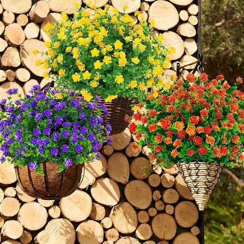 TEMCHY Artificial Flowers, Fake Outdoor UV Resistant Boxwood Shrubs Faux Plastic Greenery Plants for Outside Hanging Planter Patio Yard Wedding Indoor Home Kitchen Farmhouse Decor(Red) in Kuwait