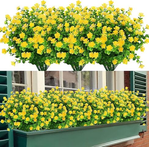 TEMCHY Artificial Flowers, Fake Outdoor UV Resistant Boxwood Shrubs Faux Plastic Greenery Plants for Outside Hanging Planter Patio Yard Wedding Indoor Home Kitchen Farmhouse Decor(Red) in Kuwait