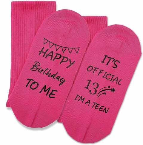 Updenet Happy Birthday To Me It’s Official 13 I’m A Teen Socks, Birthday Gifts For Teen Girls, 13 Year Old Girl Birthday Gift Ideas, Gifts For Teen Boys, Casual Cotton Crew Socks Gift. (010), White, 8 in Kuwait