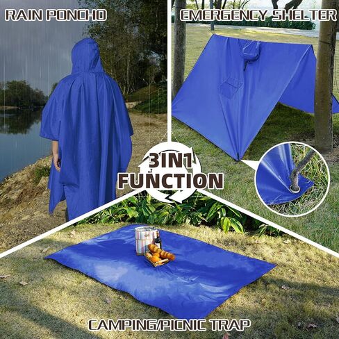 Cosmine Hooded Rain Poncho for Adult with Pocket, Waterproof Lightweight Unisex Raincoat Jacket for Hiking Camping Emergency in Saudi Arabia