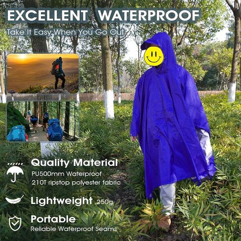 Cosmine Hooded Rain Poncho for Adult with Pocket, Waterproof Lightweight Unisex Raincoat Jacket for Hiking Camping Emergency in Saudi Arabia
