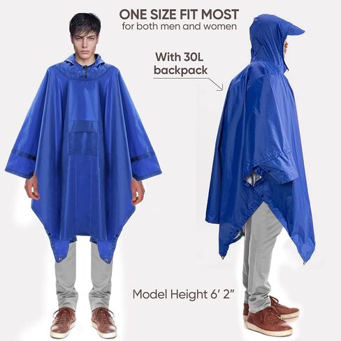 Cosmine Hooded Rain Poncho for Adult with Pocket, Waterproof Lightweight Unisex Raincoat Jacket for Hiking Camping Emergency in Saudi Arabia