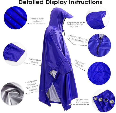 Cosmine Hooded Rain Poncho for Adult with Pocket, Waterproof Lightweight Unisex Raincoat Jacket for Hiking Camping Emergency in Saudi Arabia