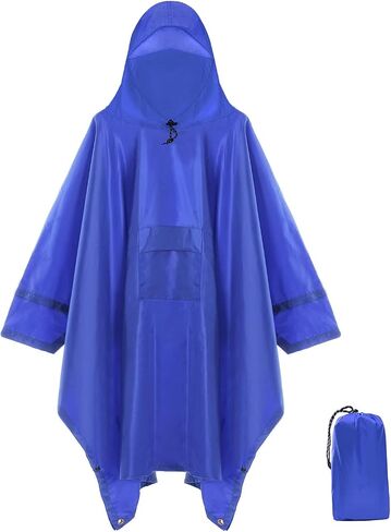 Cosmine Hooded Rain Poncho for Adult with Pocket, Waterproof Lightweight Unisex Raincoat Jacket for Hiking Camping Emergency in Saudi Arabia