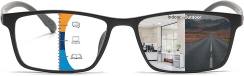 Premium Progressive Multifocal Reading Glasses Photochromic Lens TR90 Black Rectangle Seamless Transition Sunglasses in Saudi Arabia