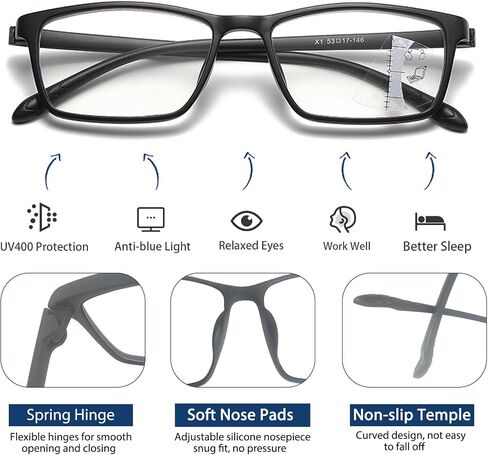 Premium Progressive Multifocal Reading Glasses Photochromic Lens TR90 Black Rectangle Seamless Transition Sunglasses in Saudi Arabia