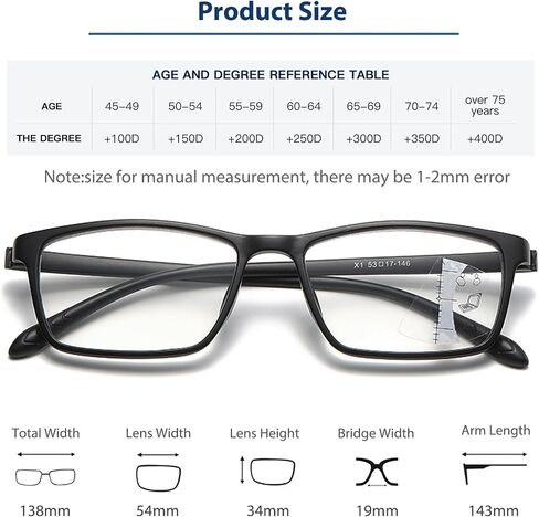Premium Progressive Multifocal Reading Glasses Photochromic Lens TR90 Black Rectangle Seamless Transition Sunglasses in Saudi Arabia
