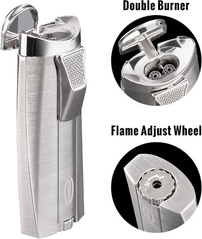 Cobber Torch Refillable and Windproof Double Jet Flame Butane Lighter for Men Gift Ideas (Silver) in Kuwait