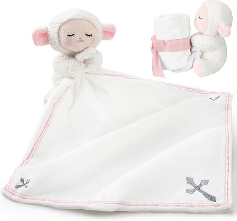 Kinlop Baptism Gifts for Baby Girl Boys Lamb Security Blankets Baptism Lamb with Christian Cross Soft Bedtime Newborn Toy(Pink) in Saudi Arabia