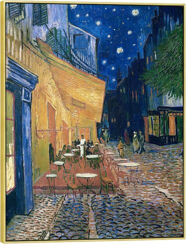 Wieco Art Cafe Terrace at Night مطبوعات قماشية جيكلي حديثة ممتدة ومؤطرة لفان جوخ لوحات زيتية مستنسخة صورة مناظر المدينة على قماش جدار الفن جاهز للتعليق لغرفة النوم والمطبخ وديكور المنزل in Kuwait