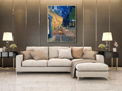 Wieco Art Cafe Terrace at Night مطبوعات قماشية جيكلي حديثة ممتدة ومؤطرة لفان جوخ لوحات زيتية مستنسخة صورة مناظر المدينة على قماش جدار الفن جاهز للتعليق لغرفة النوم والمطبخ وديكور المنزل in Kuwait