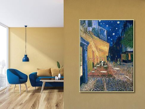 Wieco Art Cafe Terrace at Night مطبوعات قماشية جيكلي حديثة ممتدة ومؤطرة لفان جوخ لوحات زيتية مستنسخة صورة مناظر المدينة على قماش جدار الفن جاهز للتعليق لغرفة النوم والمطبخ وديكور المنزل in Kuwait