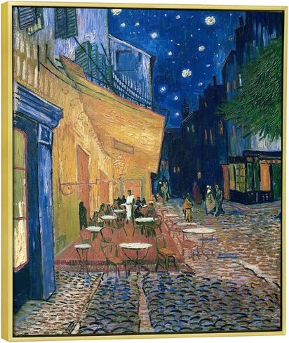 Wieco Art Cafe Terrace at Night مطبوعات قماشية جيكلي حديثة ممتدة ومؤطرة لفان جوخ لوحات زيتية مستنسخة صورة مناظر المدينة على قماش جدار الفن جاهز للتعليق لغرفة النوم والمطبخ وديكور المنزل in Kuwait