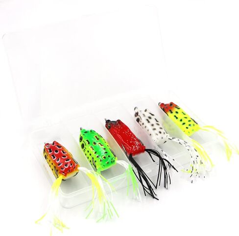 OFYDNR 5 Pcs Topwater Frog Lures Set, Frog Lure Ray Frog Topwater Fishing Crankbait Lures Fishing Lure Floating Frog Bait with Weedless Hooks in Kuwait