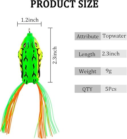 OFYDNR 5 Pcs Topwater Frog Lures Set, Frog Lure Ray Frog Topwater Fishing Crankbait Lures Fishing Lure Floating Frog Bait with Weedless Hooks in Kuwait