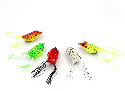 OFYDNR 5 Pcs Topwater Frog Lures Set, Frog Lure Ray Frog Topwater Fishing Crankbait Lures Fishing Lure Floating Frog Bait with Weedless Hooks in Kuwait