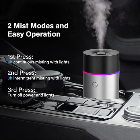 KQLKJ Portable Small Cool Mist Humidifiers, 200ML Quiet Mini Car Humidifier, 2 Mist Modes & Colorful Night Light - USB Personal Desktop Humidifier for Car, Travel, Plants, Office, Baby Room (Grey) in Saudi Arabia