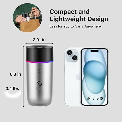 KQLKJ Portable Small Cool Mist Humidifiers, 200ML Quiet Mini Car Humidifier, 2 Mist Modes & Colorful Night Light - USB Personal Desktop Humidifier for Car, Travel, Plants, Office, Baby Room (Grey) in Saudi Arabia