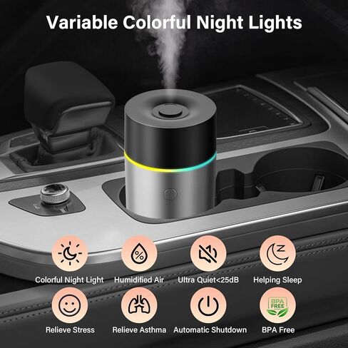 KQLKJ Portable Small Cool Mist Humidifiers, 200ML Quiet Mini Car Humidifier, 2 Mist Modes & Colorful Night Light - USB Personal Desktop Humidifier for Car, Travel, Plants, Office, Baby Room (Grey) in Saudi Arabia