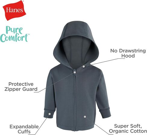Hanes Baby Pure Comfort Organic Hoodie, French Terry Full-Zip Hooded Sweatshirt, Infant Boys & Girls in Saudi Arabia