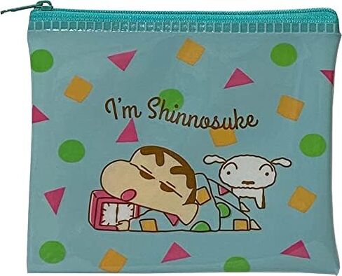 حقيبة مستحضرات التجميل من الفينيل مسطحة صغيرة بسحاب من كرايون شينشان 14 × 12 سم (باستيل)، اخضر، حوالي 5.5 (عرض) × 4.7 (ارتفاع) انش (14 × 12 سم) in Kuwait