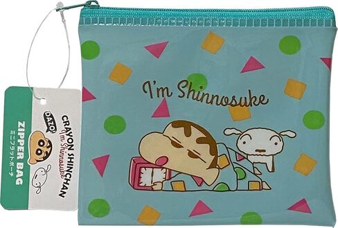 حقيبة مستحضرات التجميل من الفينيل مسطحة صغيرة بسحاب من كرايون شينشان 14 × 12 سم (باستيل)، اخضر، حوالي 5.5 (عرض) × 4.7 (ارتفاع) انش (14 × 12 سم) in Kuwait