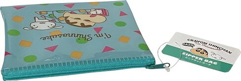 حقيبة مستحضرات التجميل من الفينيل مسطحة صغيرة بسحاب من كرايون شينشان 14 × 12 سم (باستيل)، اخضر، حوالي 5.5 (عرض) × 4.7 (ارتفاع) انش (14 × 12 سم) in Kuwait