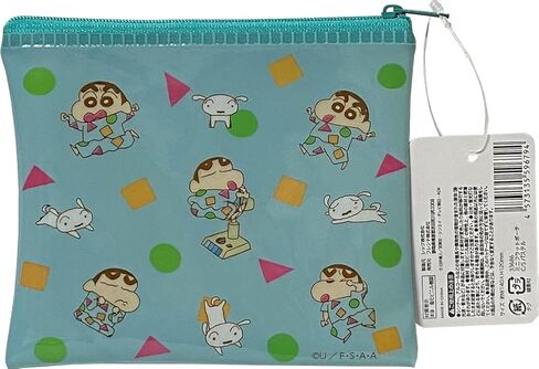 حقيبة مستحضرات التجميل من الفينيل مسطحة صغيرة بسحاب من كرايون شينشان 14 × 12 سم (باستيل)، اخضر، حوالي 5.5 (عرض) × 4.7 (ارتفاع) انش (14 × 12 سم) in Kuwait