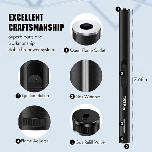 TRTRin 7.68-inch refillable lighters, 6 Pack Refillable Butane Lighter, with Fuel Visible Window, Adjustable Flame Long Lighter for BBQ Camping Durable BBQ Lighters, 6 Colors (Butane Not Included). in Kuwait