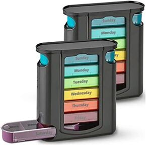 gofidin Weekly Pill Organizer, 1 Dispenser, 7 Stackable Compartments Four Times-a-Day - Morning, Noon, Evening, and Bedtime in Kuwait