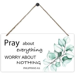 Inspirational Sign,Positive Wooden Hanging Wall Sign,Pray about Everything Worry about Nothing Sign,Decoration for Home Front Door Living Room Office,5.1x10 inches in Kuwait