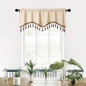 ELKCA Double-Sided Chenille Window Curtains Tier for Kitchen Chocolate Scalloped Valance for Living Room,Pack of 1(Chocolate, 52" W x 18" L) in Kuwait