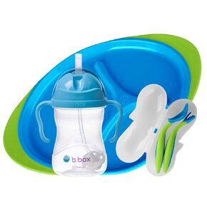 b.box 4 in 1 Baby Feeding Set | Includes Sippy Cup, Cutlery Set and Divided Plate | BPA Free, Dishwasher Safe | for Toddlers & Babies 6 mo+ (Strawberry Shake)