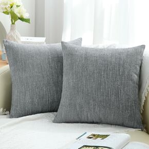 decorUhome Decorative Throw Pillow Covers 18x18 Set of 2, Farmhouse Textured Chenille Square Pillow Covers for Couch Sofa Bed Living Room, Grey in Kuwait