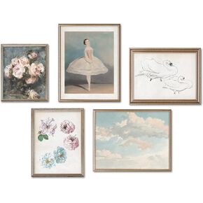 Vintage Moody Powder Room Wall Art Decor - Set of 5 Prints // Paris Wall Art Decor for Bedroom Women // Bohemian Aesthetic Bedroom or Makeup Room Wall Art Posters // Old Fashion Victorian Floral Decor in Saudi Arabia