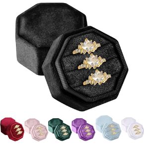 Velvet Ring Box, Storage 3 Slots Jewelry Ring Gift Box Octagon Velvet Ring Case Box Organize Ring Holder Box for Proposal, Engagement, Wedding, Ceremony Gift for Christmas Thanksgiving Valentine's Day