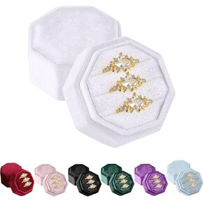 Velvet Ring Box, Storage 3 Slots Jewelry Ring Gift Box Octagon Velvet Ring Case Box Organize Ring Holder Box for Proposal, Engagement, Wedding, Ceremony Gift for Christmas Thanksgiving Valentine's Day