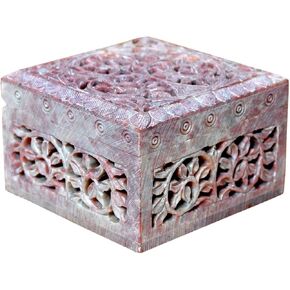 Hashcart Marble Jewelry Box Small Decorative Box Tarot Box Stash Box |Size- 4" x 4" x 2"| Handcarved Soapstone Box Use as Jewelry Tray Ring Dish Ring Holder in Saudi Arabia