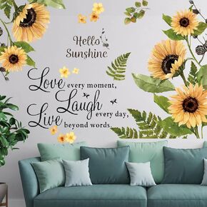 Sunflower 3D Yellow Flower Wall Stickers Decals, Removable Love Laugh Live Flowers Butterfly Wallpaper Decor, DIY Art Mural for Kids Room Nursery Classroom Bedroom Home Decoration(A) in Kuwait
