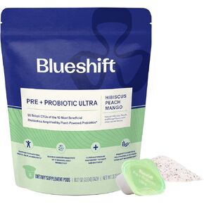 Blueshift Pre + Probiotic Ultra، مزيج مشروب مسحوق البريبايوتك والبروبيوتيك للنساء والرجال، 50 مليار وحدة تشكيل مستعمرات، 10 سلالات، دعم صحة الجهاز الهضمي والمناعة، الكركديه والخوخ والمانجو، 14 عبوة in Kuwait