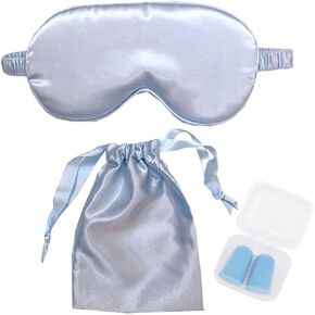 HappyDaily Sleep Mask Set with Luxury Travel Pouch and Boxed Ear Plug - Soft and Comfortable Eye Shade Eye Cover for Full Night Sleep,Nap,Travel (Light Blue) in Kuwait