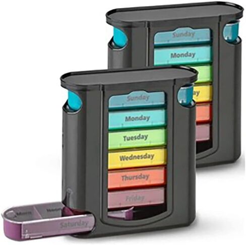 gofidin Weekly Pill Organizer, 1 Dispenser, 7 Stackable Compartments Four Times-a-Day - Morning, Noon, Evening, and Bedtime in Saudi Arabia