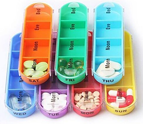 gofidin Weekly Pill Organizer, 1 Dispenser, 7 Stackable Compartments Four Times-a-Day - Morning, Noon, Evening, and Bedtime in Saudi Arabia