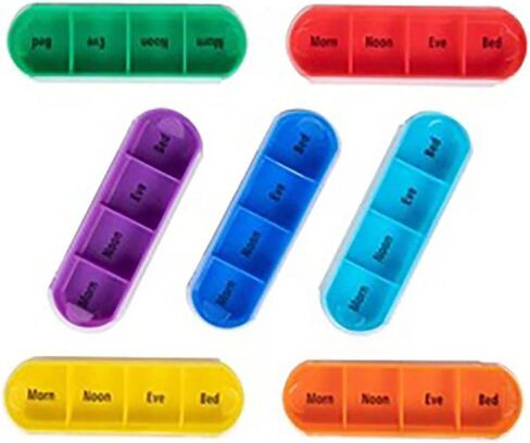 gofidin Weekly Pill Organizer, 1 Dispenser, 7 Stackable Compartments Four Times-a-Day - Morning, Noon, Evening, and Bedtime in Saudi Arabia