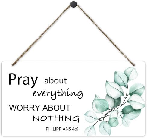 Inspirational Sign,Positive Wooden Hanging Wall Sign,Pray about Everything Worry about Nothing Sign,Decoration for Home Front Door Living Room Office,5.1x10 inches in Kuwait
