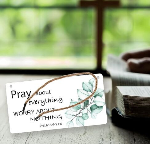 Inspirational Sign,Positive Wooden Hanging Wall Sign,Pray about Everything Worry about Nothing Sign,Decoration for Home Front Door Living Room Office,5.1x10 inches in Kuwait