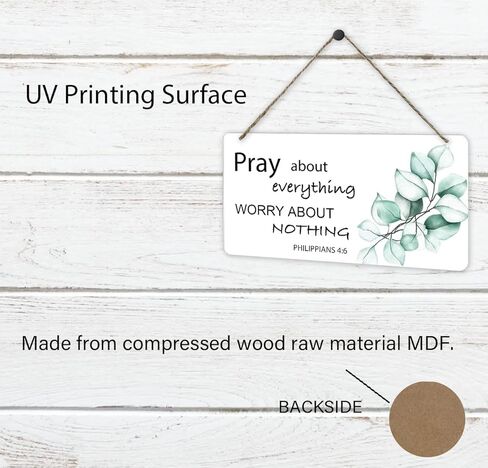 Inspirational Sign,Positive Wooden Hanging Wall Sign,Pray about Everything Worry about Nothing Sign,Decoration for Home Front Door Living Room Office,5.1x10 inches in Kuwait