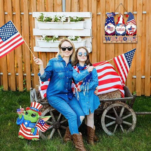 4th of July Welcome Sign Decorations Patriotic Gnomes Wooden Signs Star American Flag Large Hanging Decor for Independence Day Party Memorial Day Outdoor Home Front Door Window Wall Porch Ornament in Kuwait