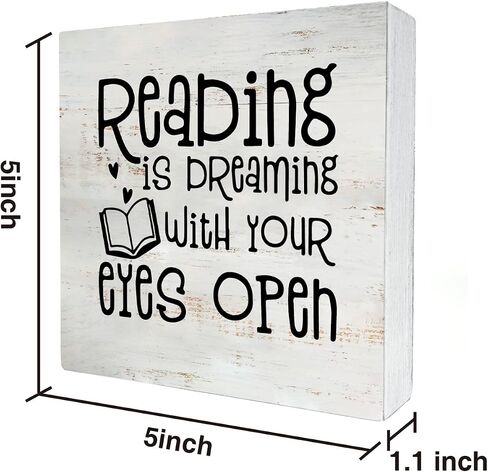 Rustic Reading Quote Wood Box Sign Bookshelf Wooden Box Sign Farmhouse Home Desk Shelf Decor for Bookworm Booklover (5 X 5 Inch) in Saudi Arabia