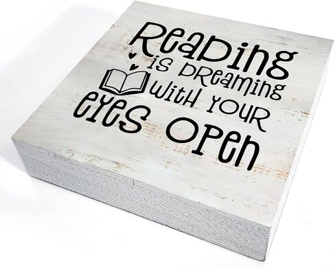 Rustic Reading Quote Wood Box Sign Bookshelf Wooden Box Sign Farmhouse Home Desk Shelf Decor for Bookworm Booklover (5 X 5 Inch) in Saudi Arabia